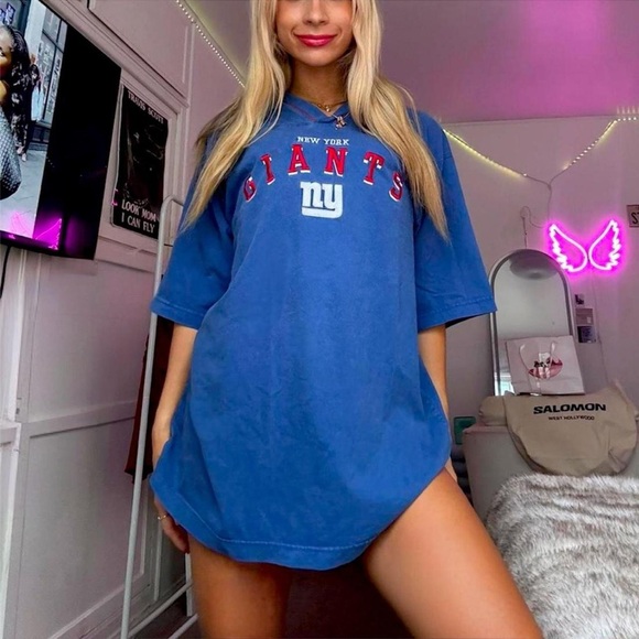 new york city giants football nfl embroidered blue vintage oversized t shirt - Picture 2 of 8